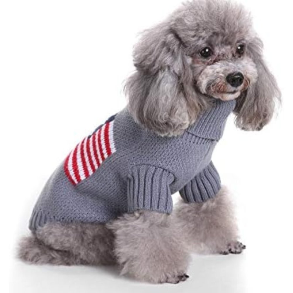 Turtleneck Dog Knit Pullover USA Flag Sweater Small